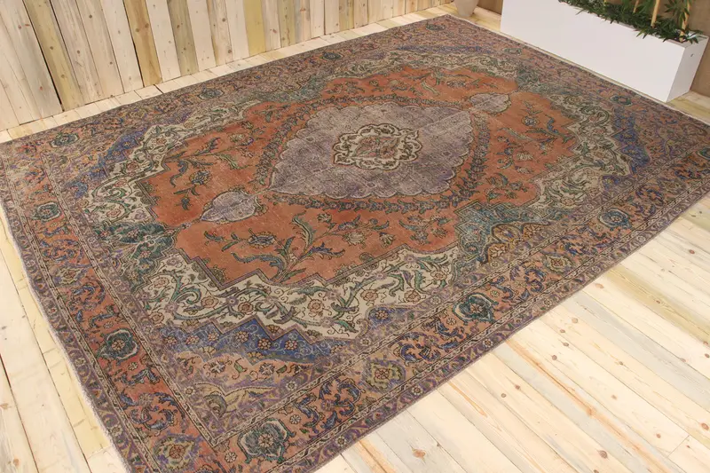 9.4x12.6 ft Rug, Vintage Turkish Oversize Rug, Red Oushak Wool Rug - 1