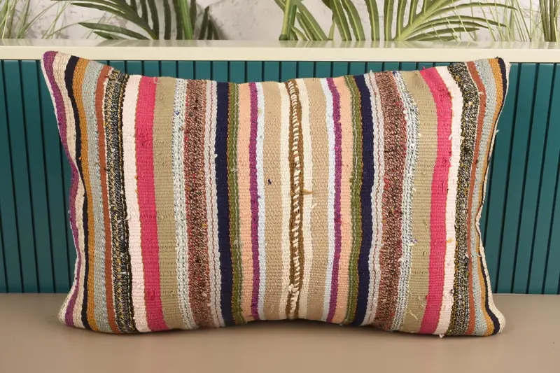 Green Throw Pillow, Antique 40x60 cm Cushion Case, Striped Indoor Cushion Cover - 1