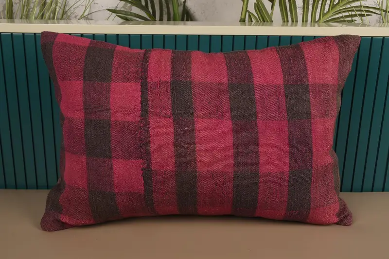 Striped Turkish Pillow, 16x24 inch Pink Couch Moroccan Cushion - 1