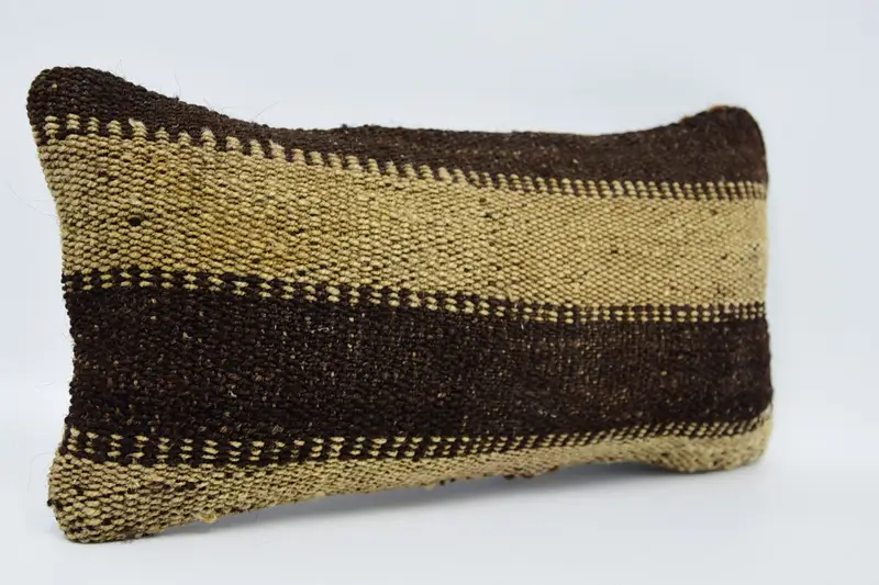 Wool Kilim Pillow Cushion, Pillow for Couch, Sofa Bolster Pillow, Home Decor Pillow, Cushion Case, Turkish Pillow, 8x16 Brown Cushion Cover - 3