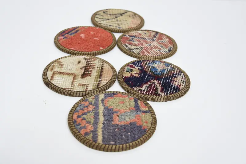 Red and Bronze Round Coasters, Unique Traditional Coasters