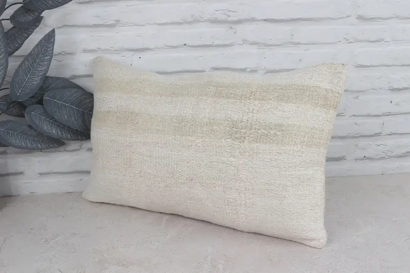 Sustainable Cushion, Boho Pillow, Pillow Sham, Kilim Cushion Sham, Retro Cushion, Pillow for Couch, 12x20 White Cushion Cover - 4