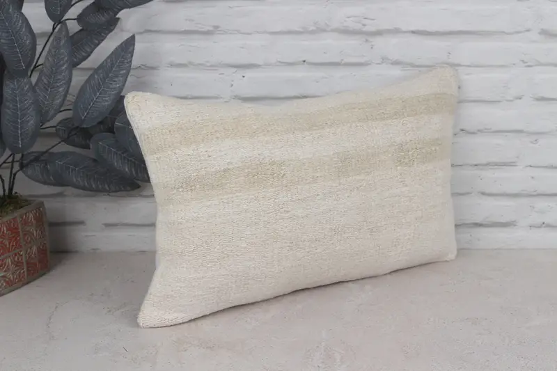 Sustainable Cushion, Boho Pillow, Pillow Sham, Kilim Cushion Sham, Retro Cushion, Pillow for Couch, 12x20 White Cushion Cover - 3