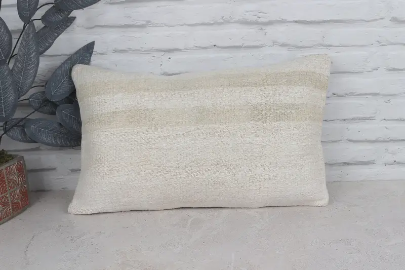 Sustainable Cushion, Boho Pillow, Pillow Sham, Kilim Cushion Sham, Retro Cushion, Pillow for Couch, 12x20 White Cushion Cover - 1