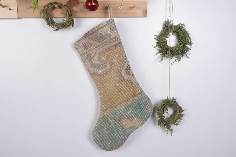 Patrón de adornos navideños, calcetín navideño de material Kilim duradero