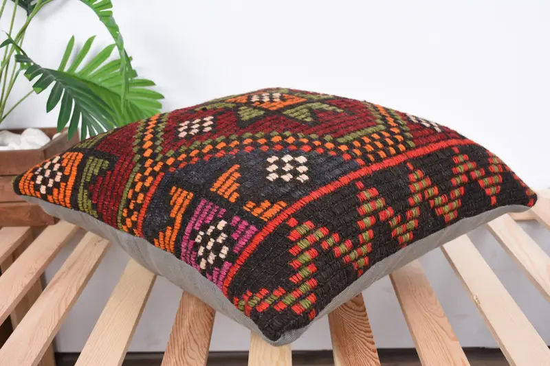 Office Chair Pillow Sham, 20x20 Red Pillow, Pillow Case, Ethnical Kilim Rug Pillow, Boho Pillow Sham Cover, Throw Kilim Pillow - 6