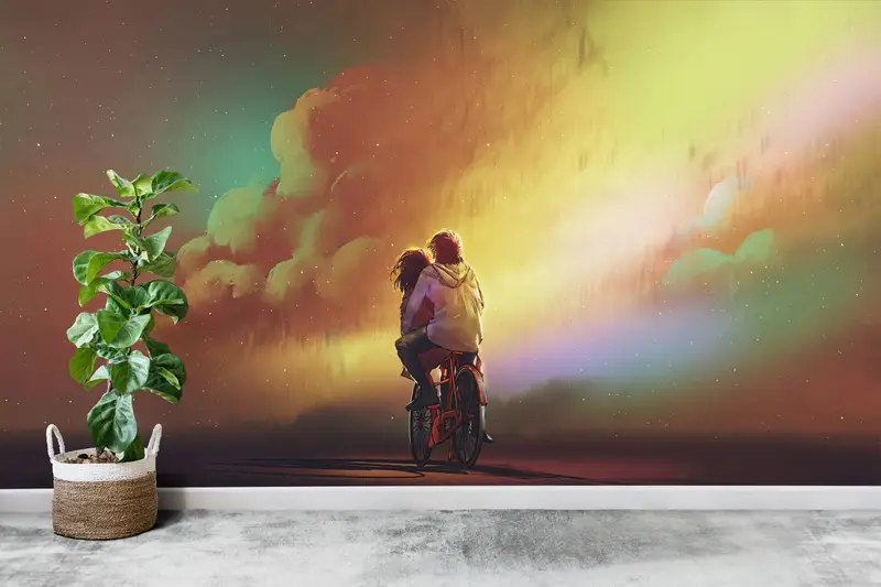 プリントされたカラフルな雲の壁紙: 恋人へのロマンチックなバレンタインギフト