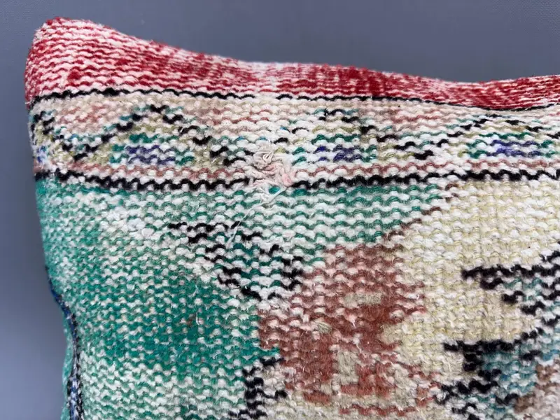 Floor Pillow Sham, Pillow Sham, Vintage Kilim Pillow, Knitted Cushion Case, Vintage Pillow, Pillow for Sofa, 12x20 Green Cushion Case - 5