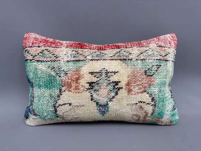 Floor Pillow Sham, Pillow Sham, Vintage Kilim Pillow, Knitted Cushion Case, Vintage Pillow, Pillow for Sofa, 12x20 Green Cushion Case - 4