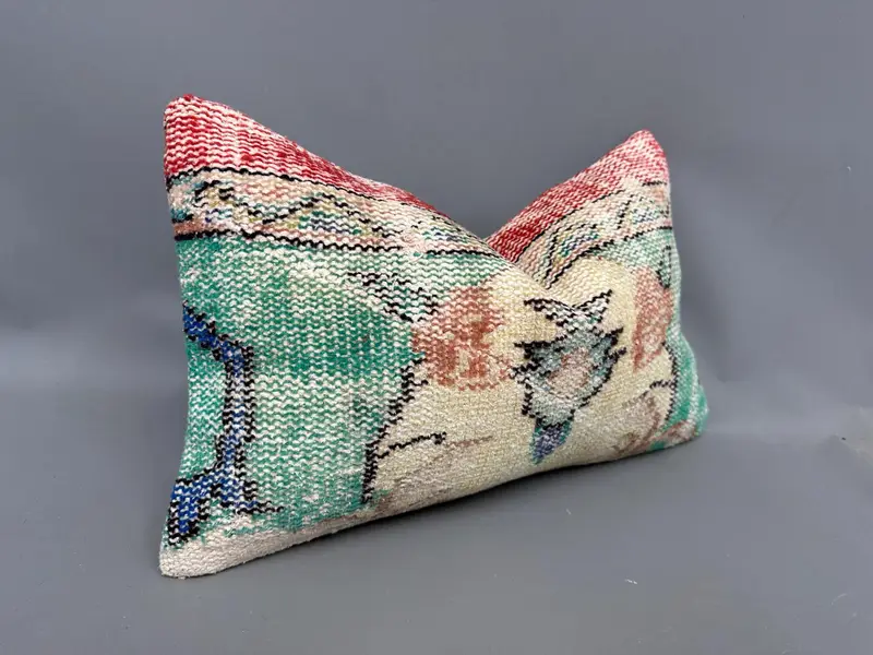 Floor Pillow Sham, Pillow Sham, Vintage Kilim Pillow, Knitted Cushion Case, Vintage Pillow, Pillow for Sofa, 12x20 Green Cushion Case - 2