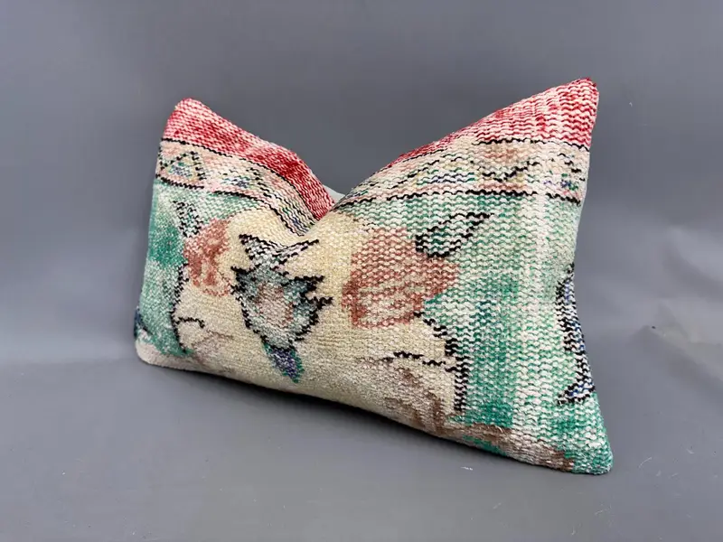 Floor Pillow Sham, Pillow Sham, Vintage Kilim Pillow, Knitted Cushion Case, Vintage Pillow, Pillow for Sofa, 12x20 Green Cushion Case - 3