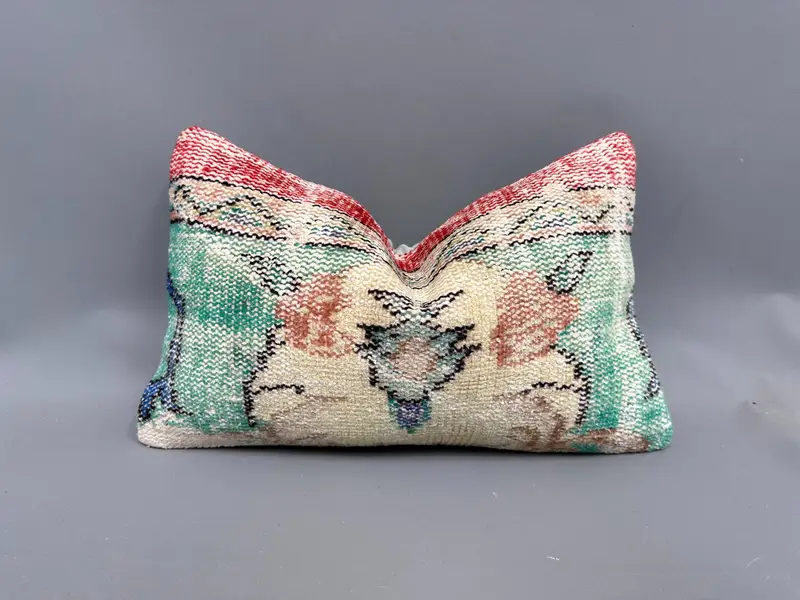 Floor Pillow Sham, Pillow Sham, Vintage Kilim Pillow, Knitted Cushion Case, Vintage Pillow, Pillow for Sofa, 12x20 Green Cushion Case - 1