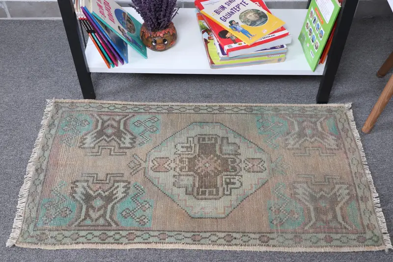 Vintage Türk Küçük Halısı 1.6x2.8 ft, Oushak Mavi Yün Halı - 1