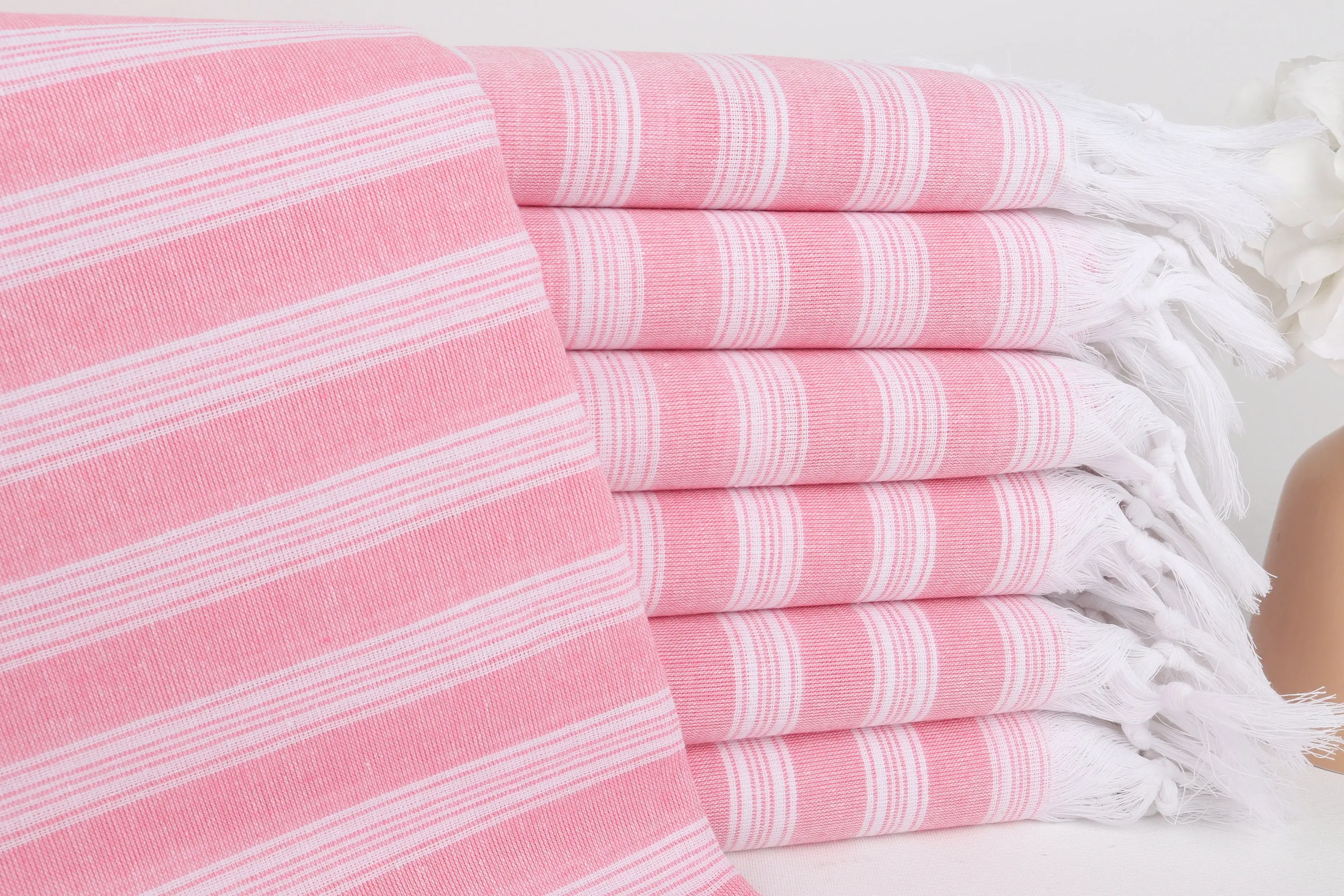 Personalized Monogram Beach Towel Pink Striped, 40x71 Inches - 1