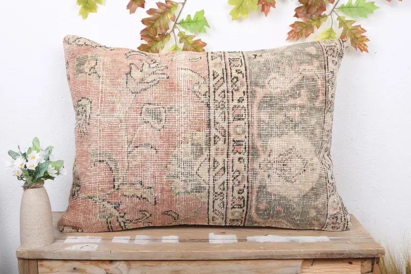 Orange & Braunes Southwestern Kissen, handgemachtes Leinenkissen