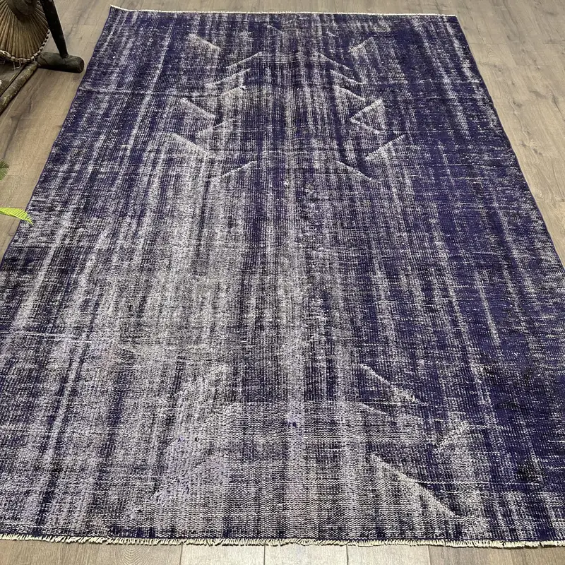 Purple & Black Rug, 6,1x8,8 ft Geometric Floral Design