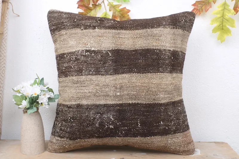 Handmade Kilim Cushion, Pillow for Sofa, Boho Chic Pillow, 18x18 Brown Pillow Cover, Pillow Sham, Car Pillow Sham, Throw Kilim Pillow - 2