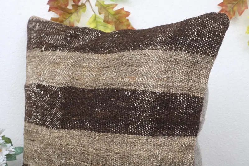 Handmade Kilim Cushion, Pillow for Sofa, Boho Chic Pillow, 18x18 Brown Pillow Cover, Pillow Sham, Car Pillow Sham, Throw Kilim Pillow - 5