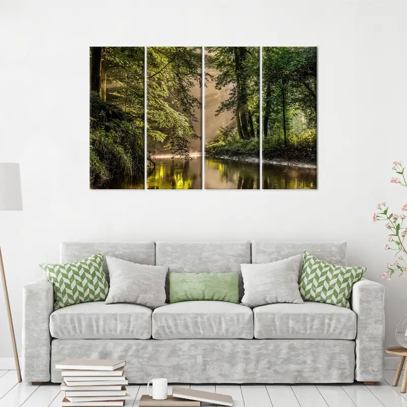 Forest Canvas Art, Farmhouse Decor, Green Wall Art, Loft Canvas Art, Nature Landscape, Tree Wall Decor, River Canvas Art, River Landscape, - 3
