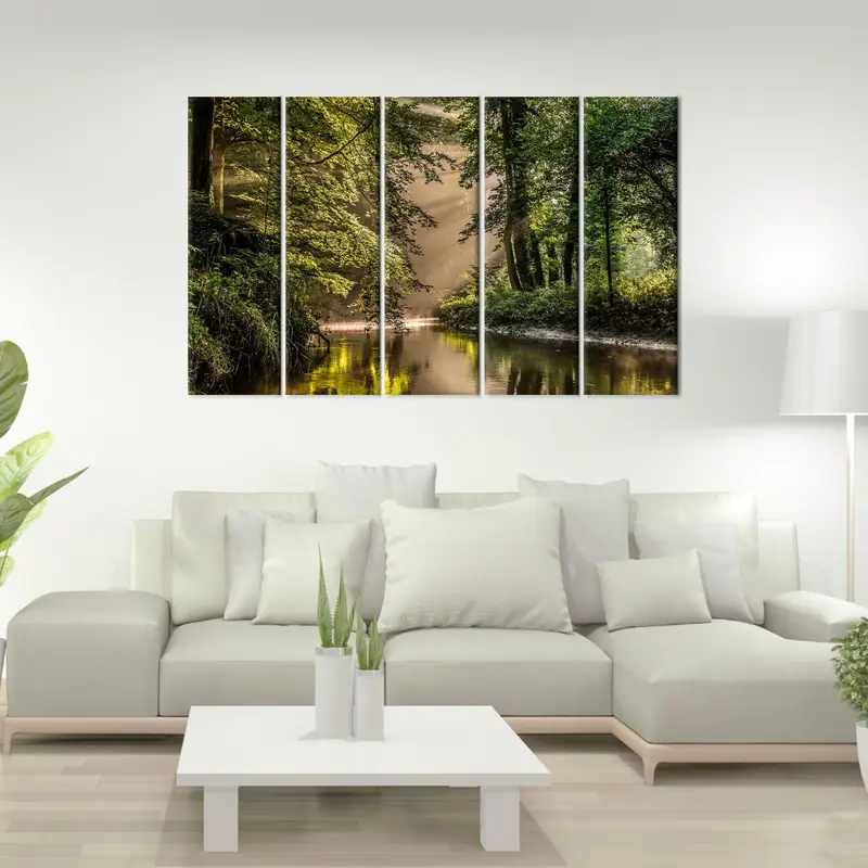 Forest Canvas Art, Farmhouse Decor, Green Wall Art, Loft Canvas Art, Nature Landscape, Tree Wall Decor, River Canvas Art, River Landscape, - 4