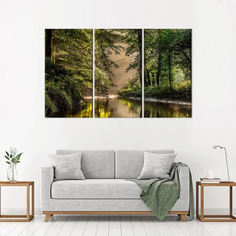Forest Canvas Art, Farmhouse Decor, Green Wall Art, Loft Canvas Art, Nature Landscape, Tree Wall Decor, River Canvas Art, River Landscape, - 2