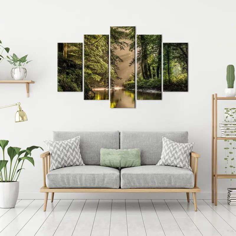 Forest Canvas Art, Farmhouse Decor, Green Wall Art, Loft Canvas Art, Nature Landscape, Tree Wall Decor, River Canvas Art, River Landscape, - 5