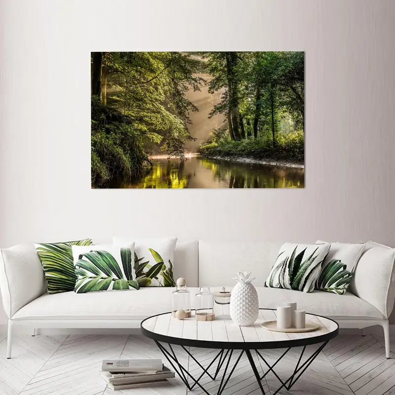 Forest Canvas Art, Farmhouse Decor, Green Wall Art, Loft Canvas Art, Nature Landscape, Tree Wall Decor, River Canvas Art, River Landscape, - 1