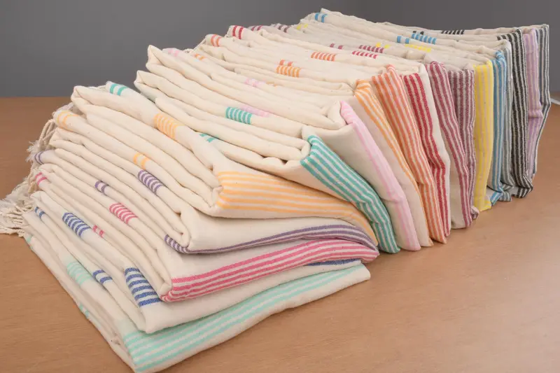 Striped Organic Cotton Beach Towel, Beige, 36x79 Inches