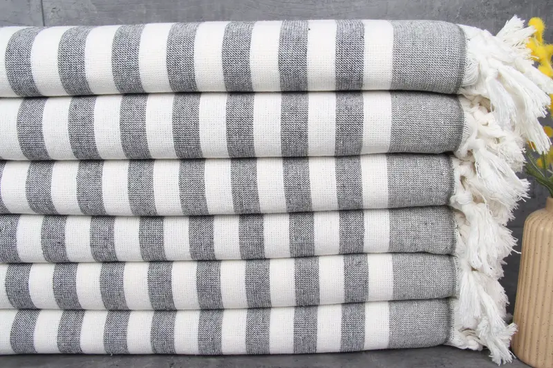 Turkish Bath Towel Khaki Green Striped, 40x67 Inches