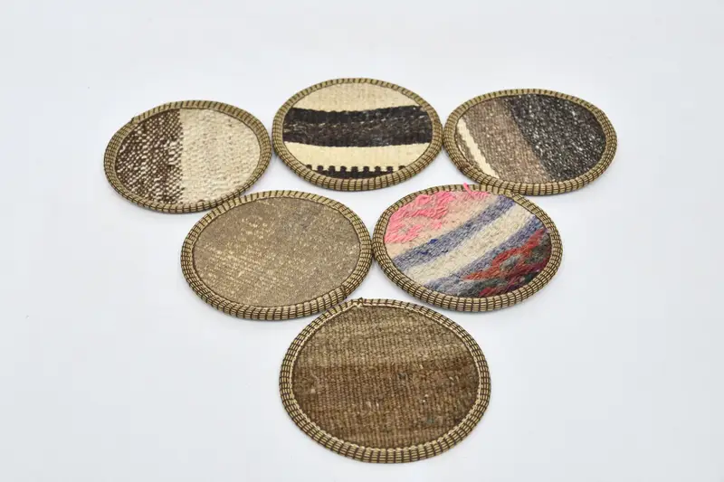 Posavasos redondos con estampado bohemio, juego de posavasos beige y marrón