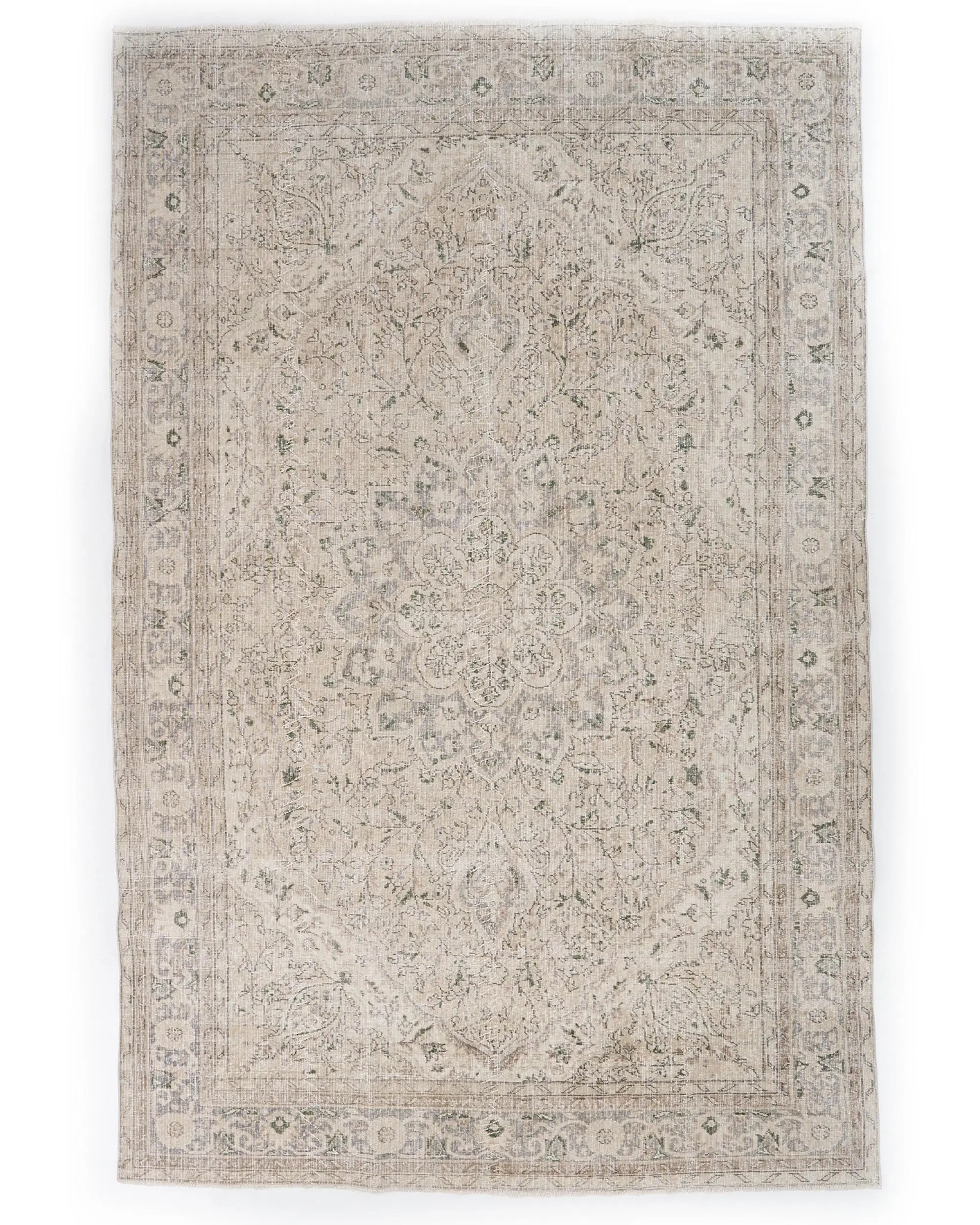 Turkish Vintage Oversize Rug 6.8x10.4 ft, Gray Green Wool Rug - 1