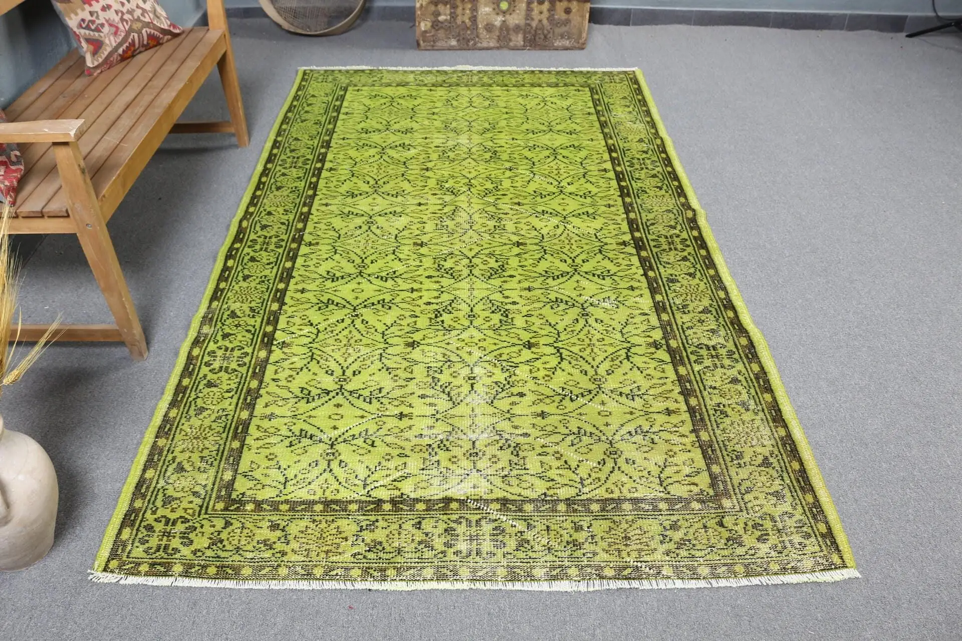 Vintage Türk Halısı, 5x8.5 ft Halı, Yeşil Yün Halı - 1