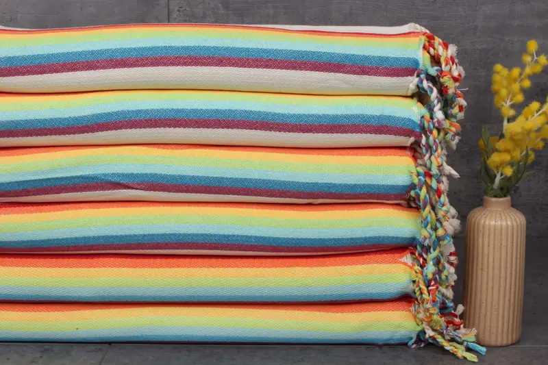 Personalized Turkish Beach Towel Beige Stripes, 40x71 Inches