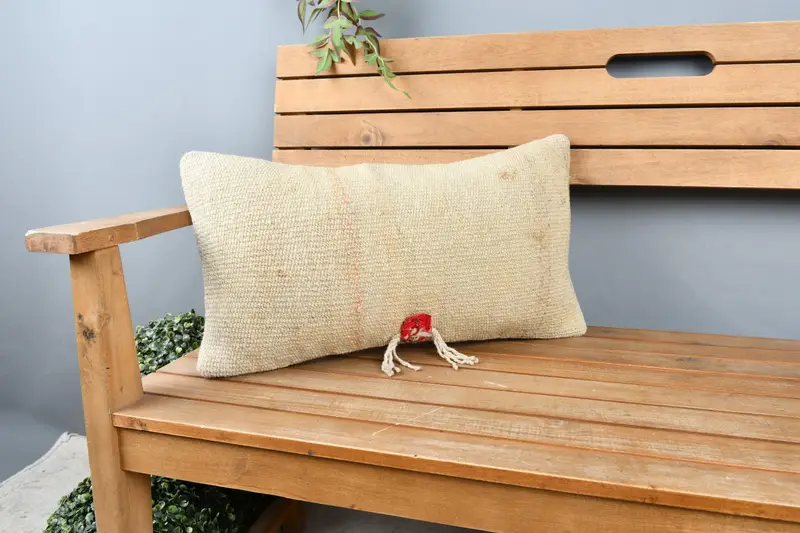 Vintage Kilim Pillow, Garden Pillow Sham, Antique Pillows, Cushion Case, 12x24 Beige Pillow Cover, Armchair Pillow Cover, Kilim Pillow - 1