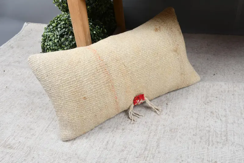 Vintage Kilim Pillow, Garden Pillow Sham, Antique Pillows, Cushion Case, 12x24 Beige Pillow Cover, Armchair Pillow Cover, Kilim Pillow - 7