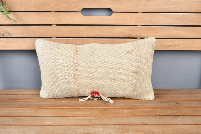 Vintage Kilim Pillow, Garden Pillow Sham, Antique Pillows, Cushion Case, 12x24 Beige Pillow Cover, Armchair Pillow Cover, Kilim Pillow - 6