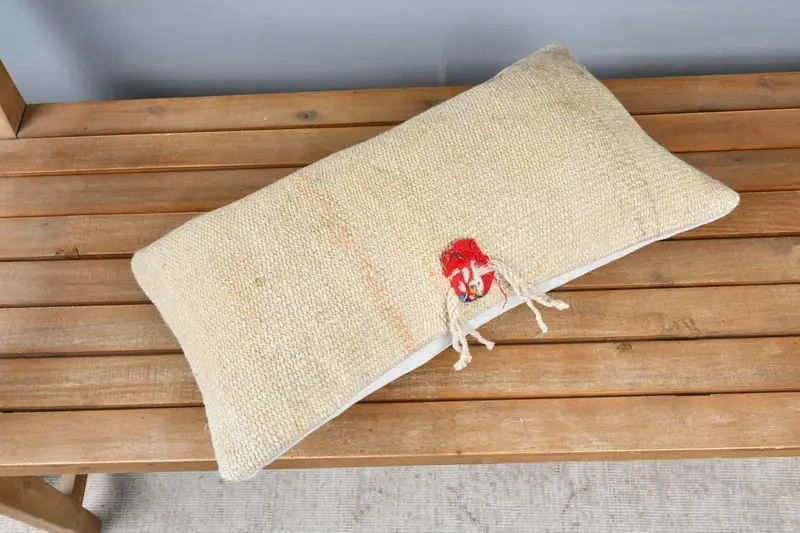 Vintage Kilim Pillow, Garden Pillow Sham, Antique Pillows, Cushion Case, 12x24 Beige Pillow Cover, Armchair Pillow Cover, Kilim Pillow - 2