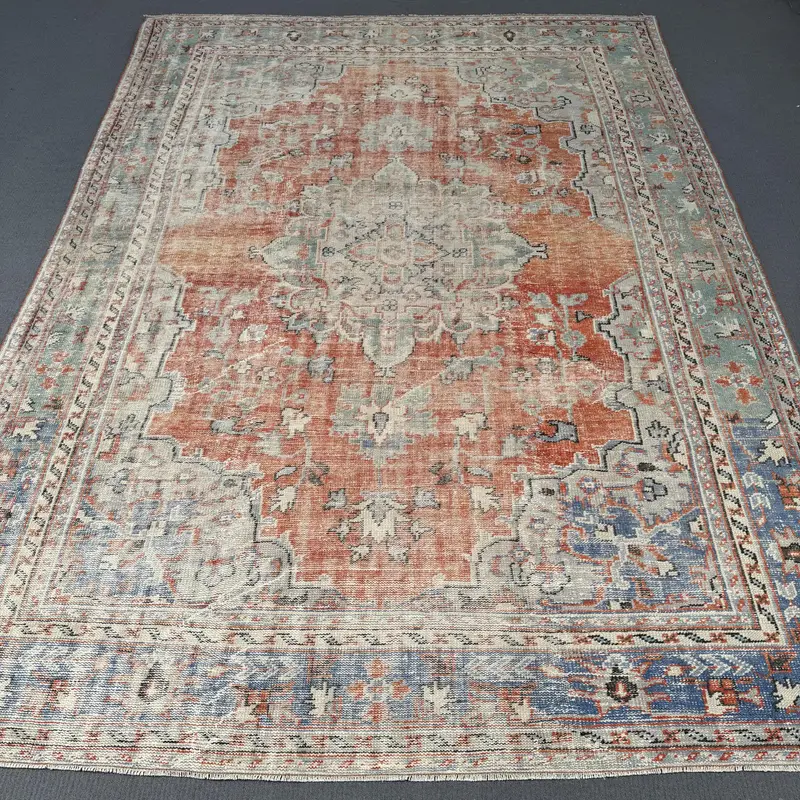 Alfombra vibrante naranja y verde, patrón persa de 0,7x11,5 pies