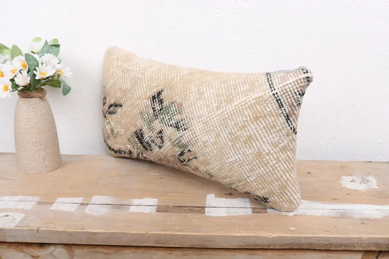 Kilim Cushion Sham, Retro Throw Pillow Cover, Bright Cushion, 8x16 Beige Cushion Cover, Pillow for Sofa, Pillow Sham, Vintage Pillow - 4