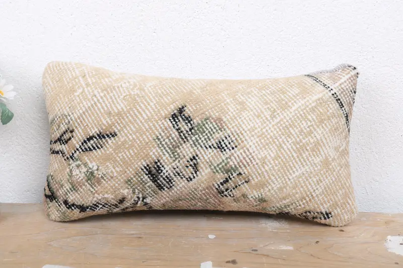 Kilim Cushion Sham, Retro Throw Pillow Cover, Bright Cushion, 8x16 Beige Cushion Cover, Pillow for Sofa, Pillow Sham, Vintage Pillow - 2