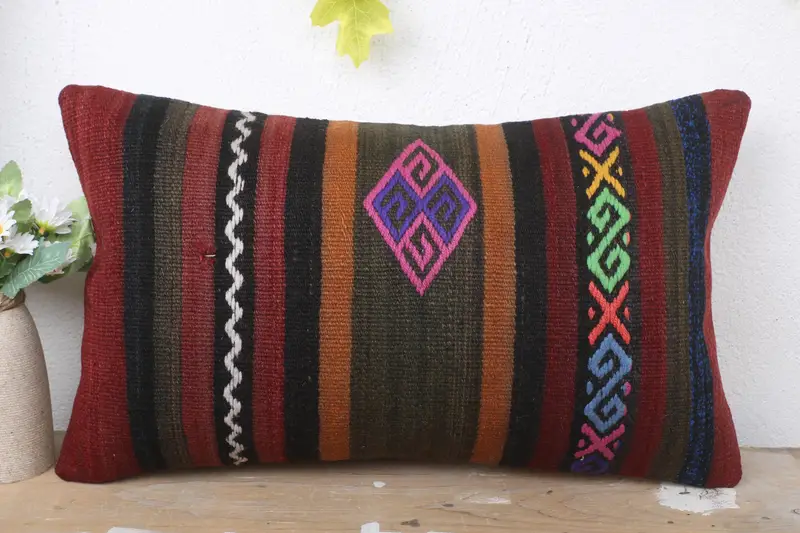 Pillow Sham, Turkish Pillow, Ethnical Kilim Rug Pillow, Shabby Chic Cushion, Shabby Chic Cushion Cover, Pillow for Couch, 12x20 Brown Cushion Case - 2