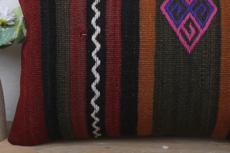 Pillow Sham, Turkish Pillow, Ethnical Kilim Rug Pillow, Shabby Chic Cushion, Shabby Chic Cushion Cover, Pillow for Couch, 12x20 Brown Cushion Case - 3
