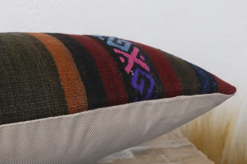 Pillow Sham, Turkish Pillow, Ethnical Kilim Rug Pillow, Shabby Chic Cushion, Shabby Chic Cushion Cover, Pillow for Couch, 12x20 Brown Cushion Case - 6