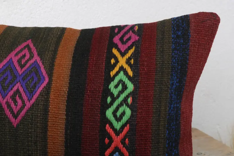 Pillow Sham, Turkish Pillow, Ethnical Kilim Rug Pillow, Shabby Chic Cushion, Shabby Chic Cushion Cover, Pillow for Couch, 12x20 Brown Cushion Case - 5
