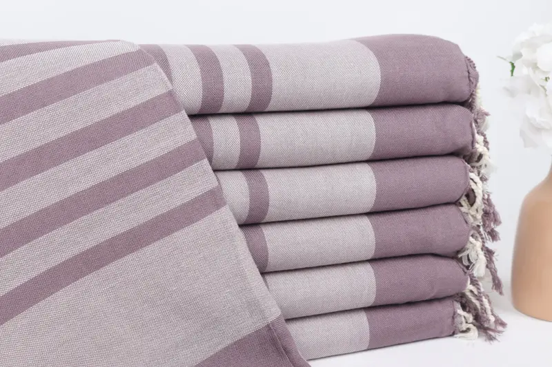 Embroidered Beach Towel Burgundy Stripes, 36x67 Inches