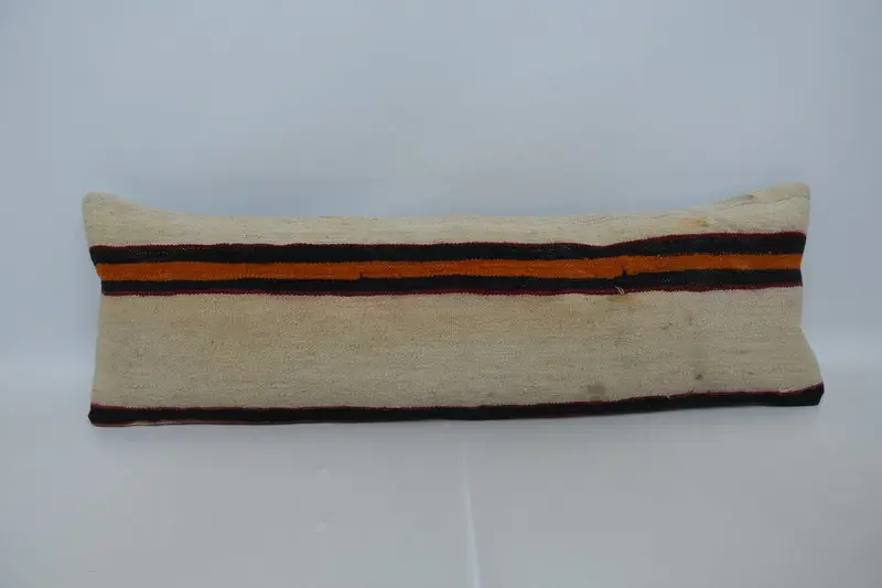 Vintage Moroccan Cushion Case, 16x48 inch Striped Beige Euro Sham - 1