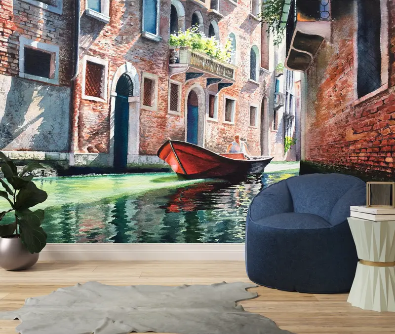カスタムウォールペーパー、モダンウォールペーパー、イタリアの壁の壁画、、グランドキャナルランドスケープウォールペインティング、壁紙の皮とスティック、モダンウォールアート、 - 5