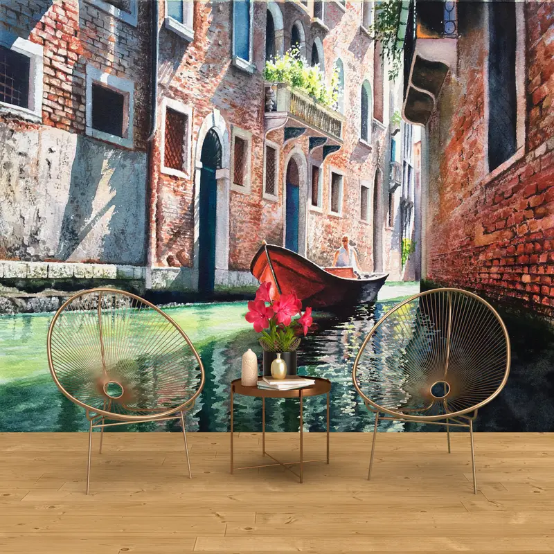 カスタムウォールペーパー、モダンウォールペーパー、イタリアの壁の壁画、、グランドキャナルランドスケープウォールペインティング、壁紙の皮とスティック、モダンウォールアート、 - 2
