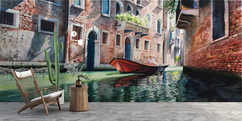 カスタムウォールペーパー、モダンウォールペーパー、イタリアの壁の壁画、、グランドキャナルランドスケープウォールペインティング、壁紙の皮とスティック、モダンウォールアート、 - 4