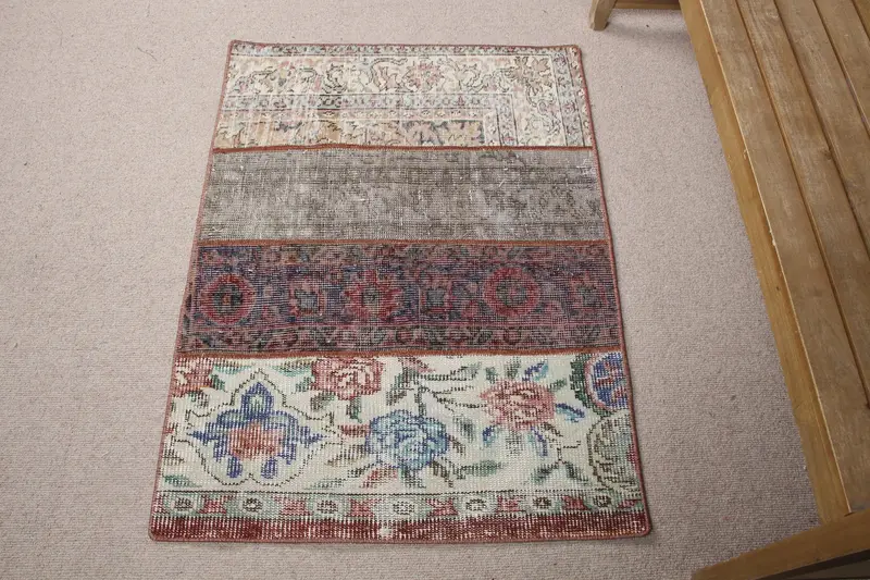 Vintage 2.5x3.4 ft Halı, Oushak Türk Halısı, Kırmızı Çiçekli Halı Yün - 1